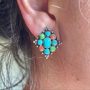 Vintage silver 925 & turquoise pierced earrings